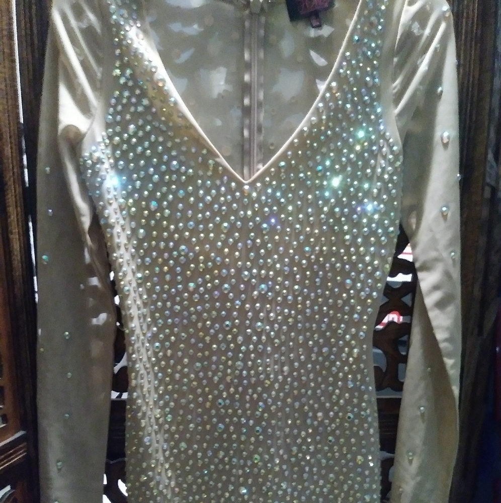 Rhinestone nude sheer dress